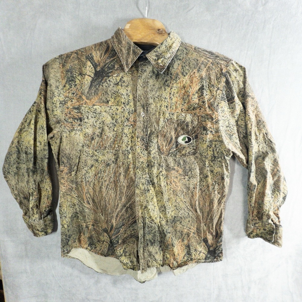 Mossy Oak Pursuits Camouflage Canvas Button Shirt‎ Outdoors Camping Hunting XL